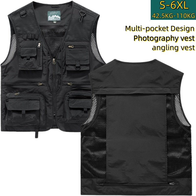 ขนาดใหญ่ (S-6XL) High-End Multi-Pocket Vest ช่างภาพเสื้อกั๊กบริษัท Corporate Group เสื้อกั๊กเครื่องมือสีเทาชาย ราคา ถูกที่สุด ดีลบีเคเค รูปภาพหลัก