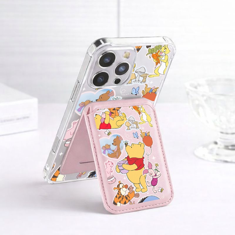 น่ารัก Winnie the Pooh รูปแบบกระเป๋าสตางค์กันกระแทกเหมาะสําหรับ iPhone 11 12promax 12 13 14 15 pro max กรณีปกหลัง 14promax 15pro 16 Pro max 17air 17promax ปลอก