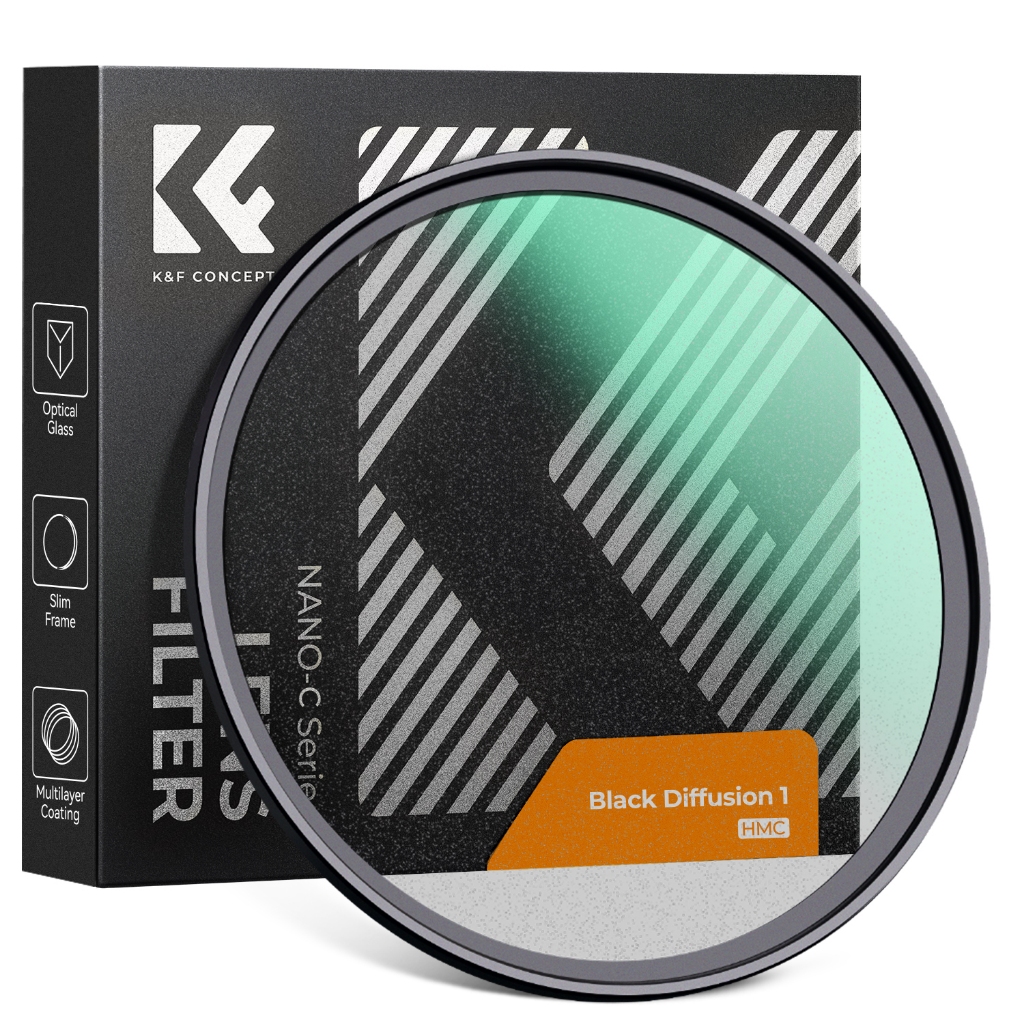 K&F Concept 49mm-82mm Black Diffusion 1/ 1/2 Filter Mist Cinematic Effect Filter พร้อมเคลือบหลายชั้น