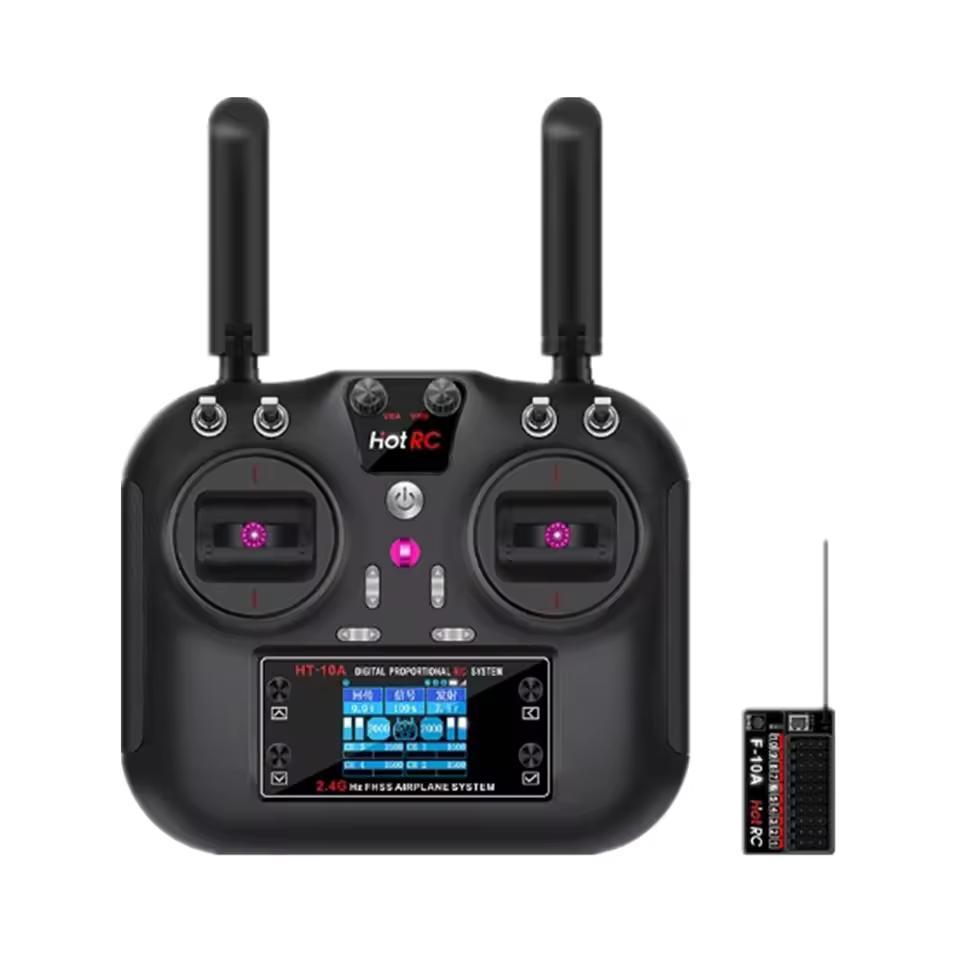 Hotrc HT-10A 2.4G 10CH เครื่องส่งสัญญาณ F-10A ตัวรับสัญญาณ, ตัวควบคุม RC แบบหลายโปรโตคอลสําหรับถังเร