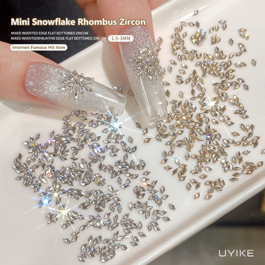 UYIKE Mini Beveled Zircon Nail Art Charms,ประณีตน้ําแข็งโปร่งใสประกาย,สไตล์หรูหราแบนกลับกด-บนตกแต่งเล็บ