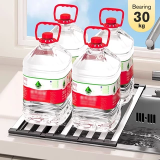 ชั้นวางผึ่งจานพับได้สแตนเลส วางบนอ่างล้างจาน 43/53 ซม. Roll Up Drying Rack 6/9/12 ท่อ พร้อมขอบซิลิโคน