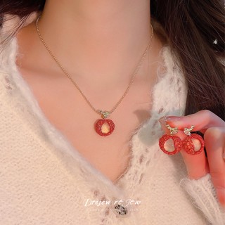 เดรช สีแดงลิ้นจี่ชุดเครื่องประดับผู้หญิงสร้อยคอและต่างหูงานร…