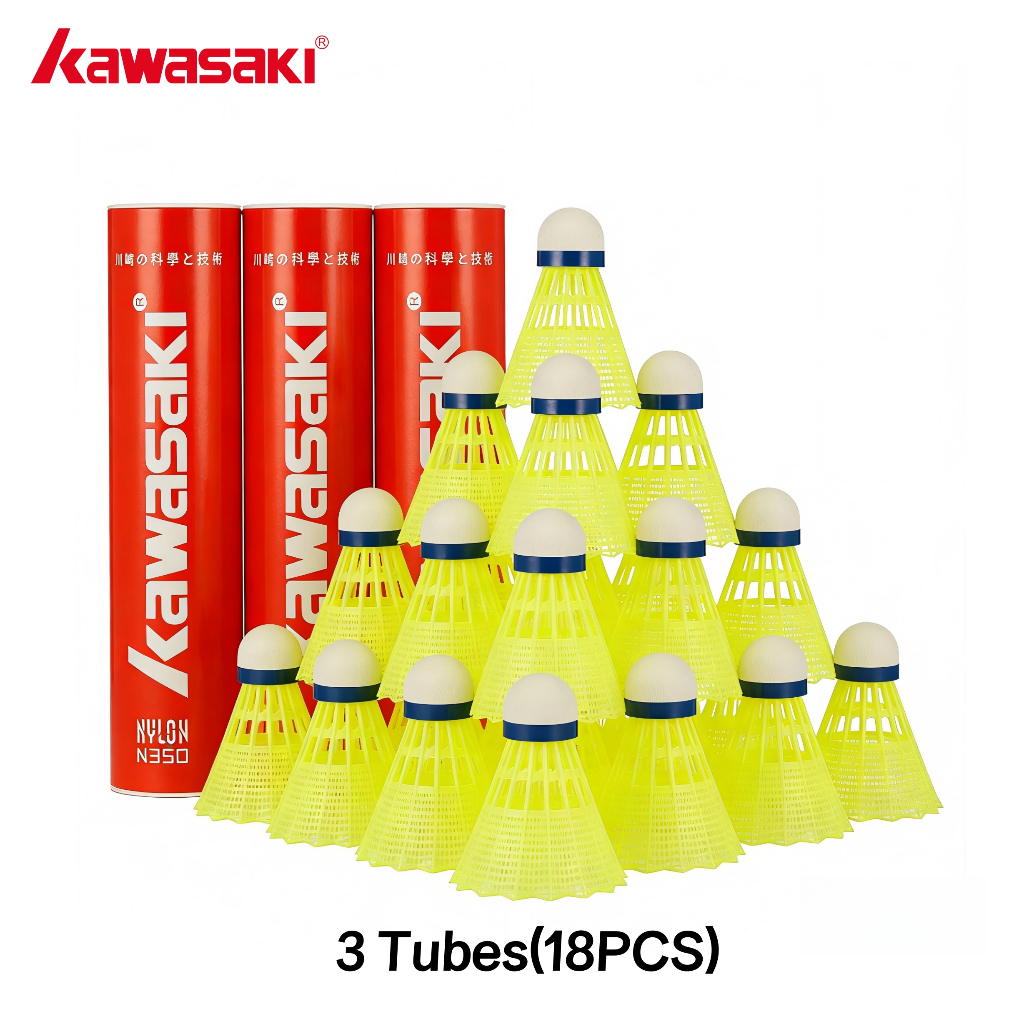 KAWASAKI ลูกขนไก่ไนลอนคาวาซากิ 6 ชิ้น KING N350 พร้อมนกพลาสติกทนทานสําหรับฝึกเล่นกลางแจ้งในร่ม