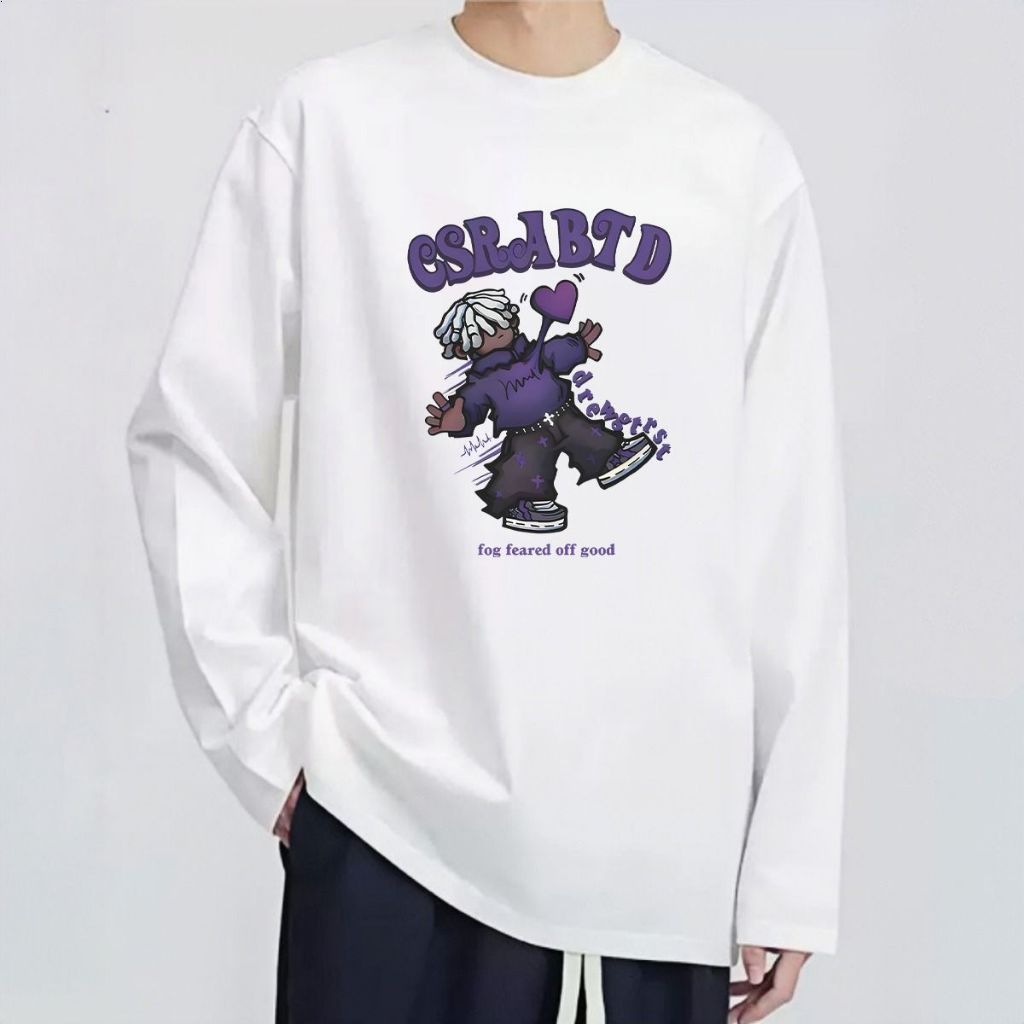 เสื้อยืดแนวสตรีทคอกลมแขนยาว พิมพ์ลายหลวม สำหรับผู้ชาย ไซส์ S-3XL ใส่สบาย