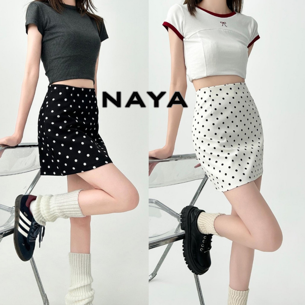 NAYA กระโปรงลายจุด POKADOT SKIRT สำหรับผู้หญิง มีชับใน Plus Size ผ้าคุณภาพสูง ขนาด XS-XXXL พร้อมส่ง