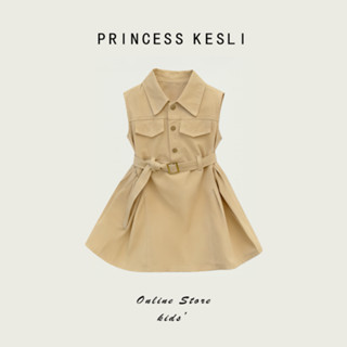 Princess kesli เดรสเด็ก สไตล์เกาหลี แขนกุด กับเข็มขัด ชุดเด็…