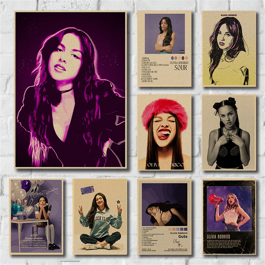 Olivia Rodrigo ภาพวาดโปสเตอร์ Retro กระดาษคราฟท์ห้องพักหอพัก Wall Art Home Decor โปสเตอร์
