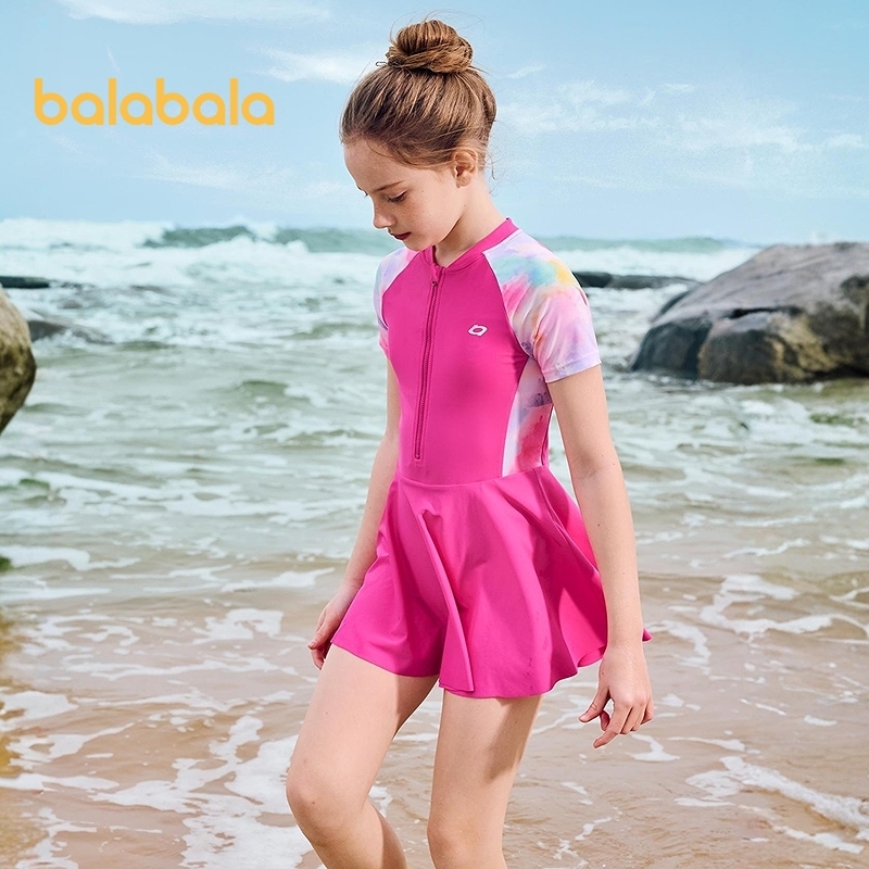 Balabala ชุดว่ายน้ําเด็กขนาดใหญ่ Sun Protection One-Piece Tie-Dye พิมพ์น่ารัก เหมาะสำหรับเล่นบนหาดและว่ายน้ํา
