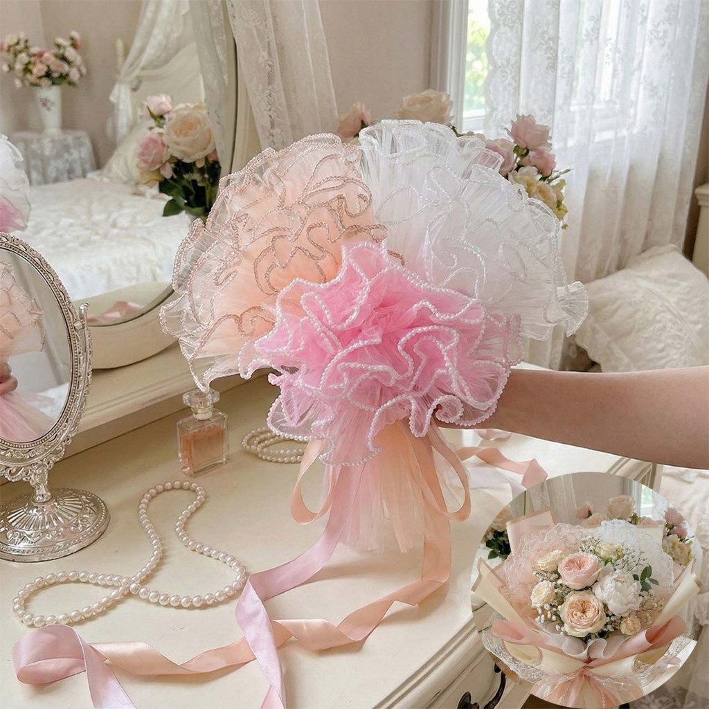 St.kunkka กระดาษห่อช่อดอกไม้ ประดับมุก 3.6 เมตร เส้นด้ายลูกไม้ตาข่าย วาเลนไทน์ วันแม่ บรรจุภัณฑ์ วัสดุห่อดอกไม้