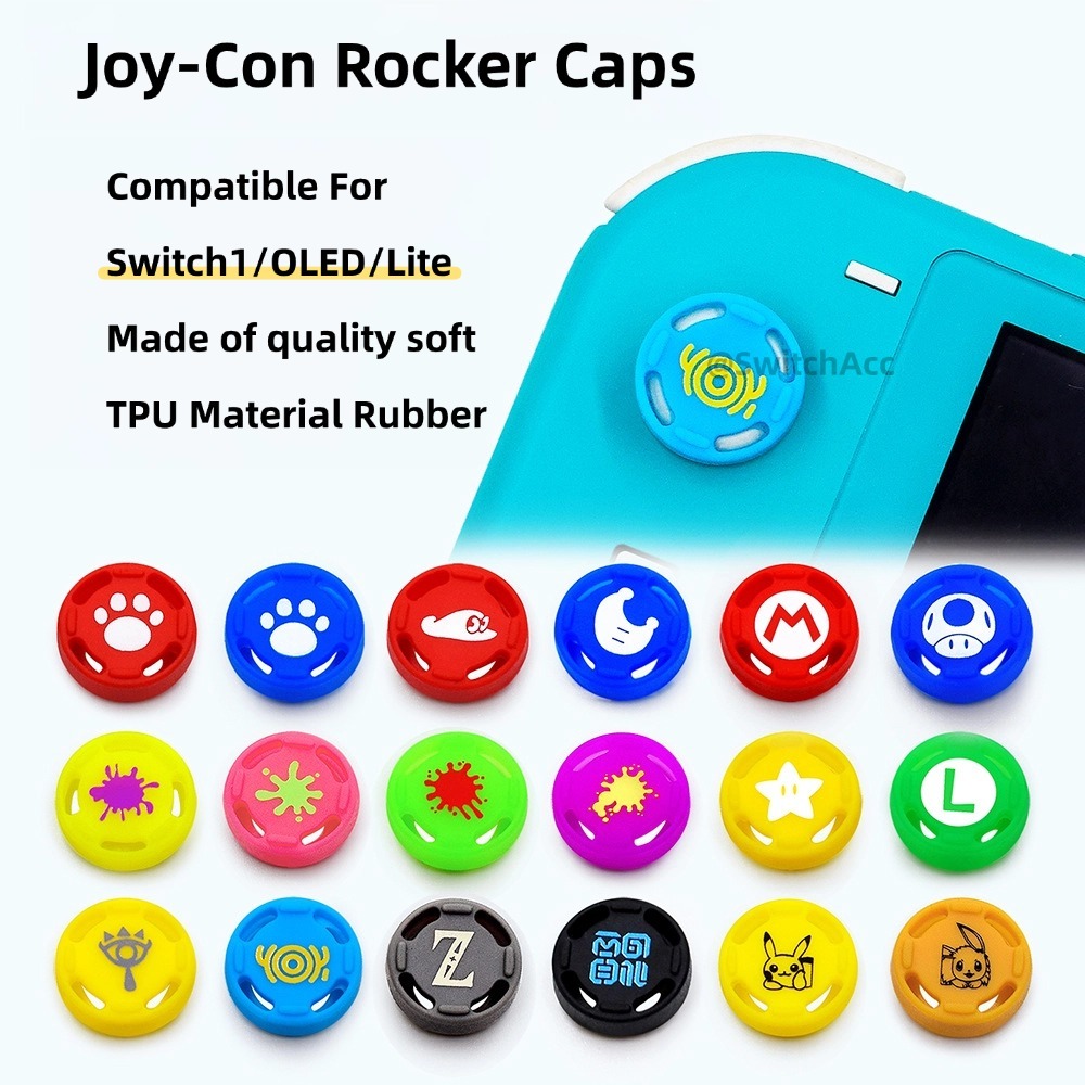 Switch Rocker Caps 1 คู่ (2 ชิ้น) ธีมเกมการออกแบบที่มีสีสันสําหรับ Nintendo Switch Analog Caps Thumb Grips