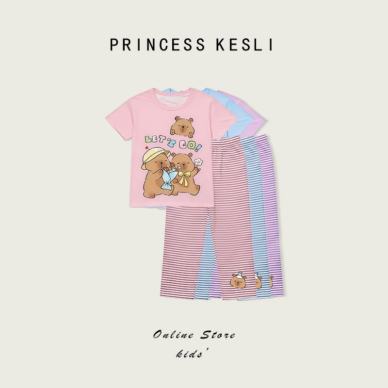 Princess Kesli ชุดเซ็ตแฟชั่นเด็ก เสื้อยืด+กางเกงขายาว ลายการ์ตูน ผ้านิ่มใส่สบาย 2-12ปี