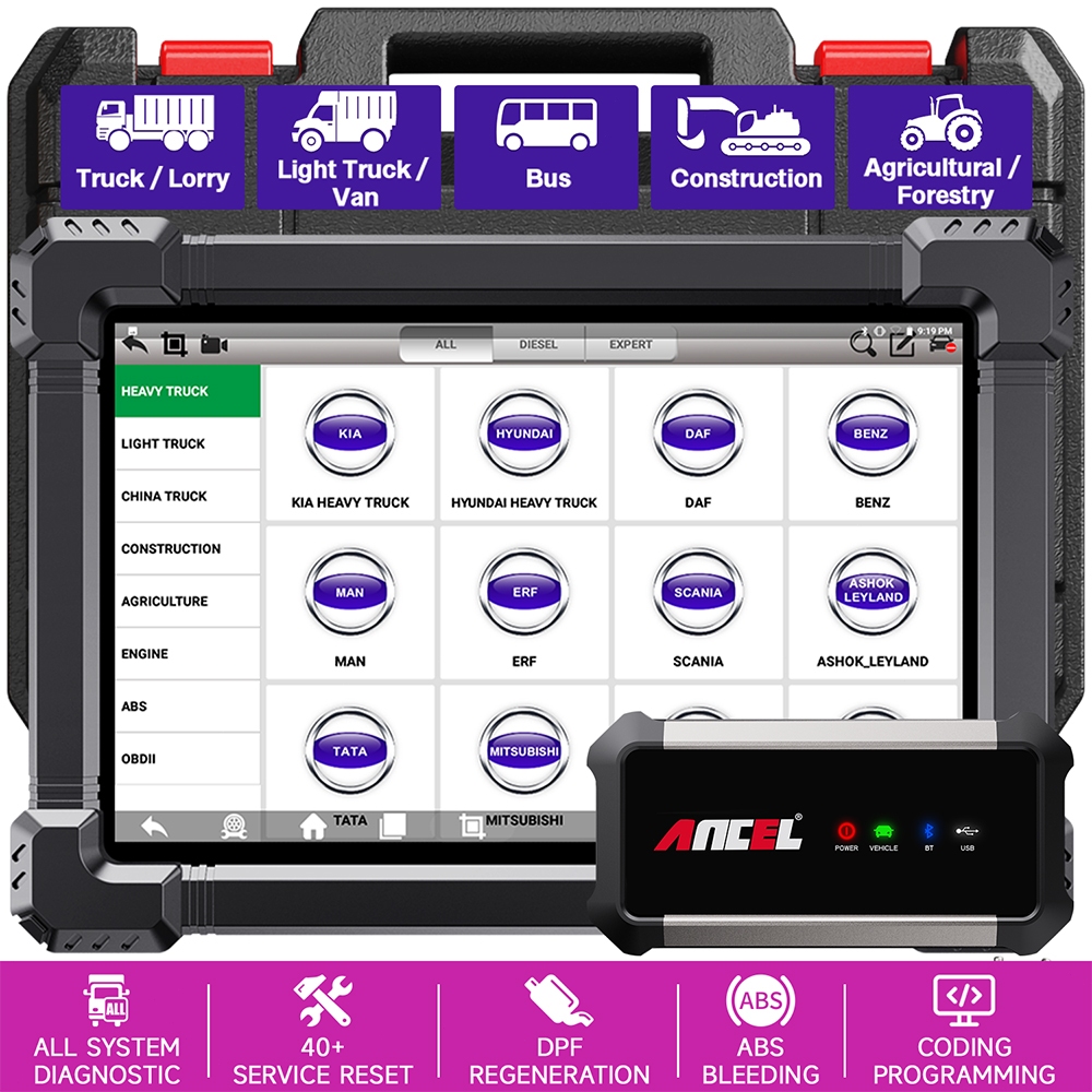 ANCEL X7 HD 12/24V เครื่องสแกนรถบรรทุก อ่านโค๊ดทุกระบบ รีเซ็ท 40 ฟังก์ชั่น ECU Coding