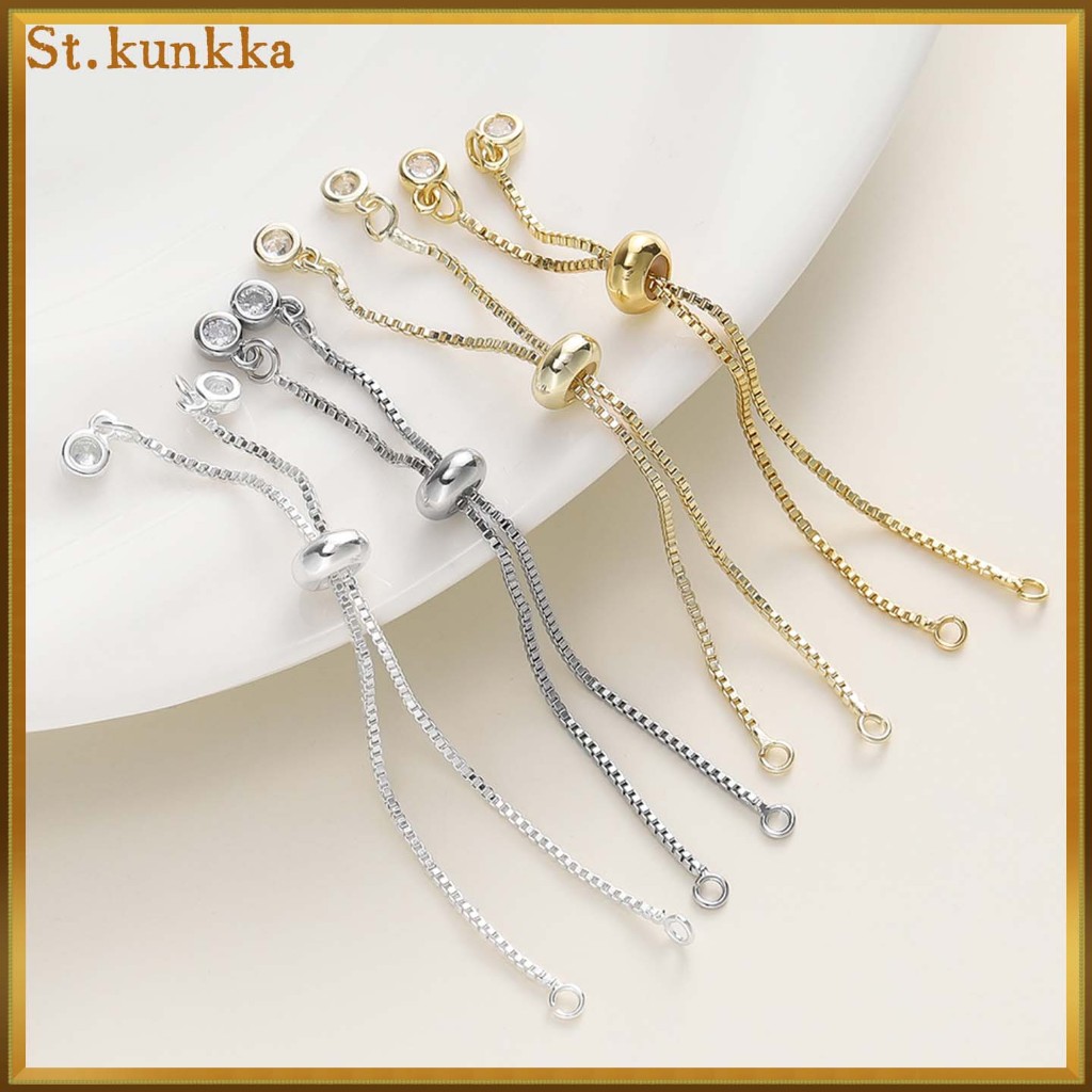 สร้อยข้อมือครึ่งสำเร็จรูป ชุบทอง 18K ประดับเพชร Zircon สายปรับรูดได้ ไม่ลอกไม่ดำ อะไหล่สำหรับ DIY เครื่องประดับ