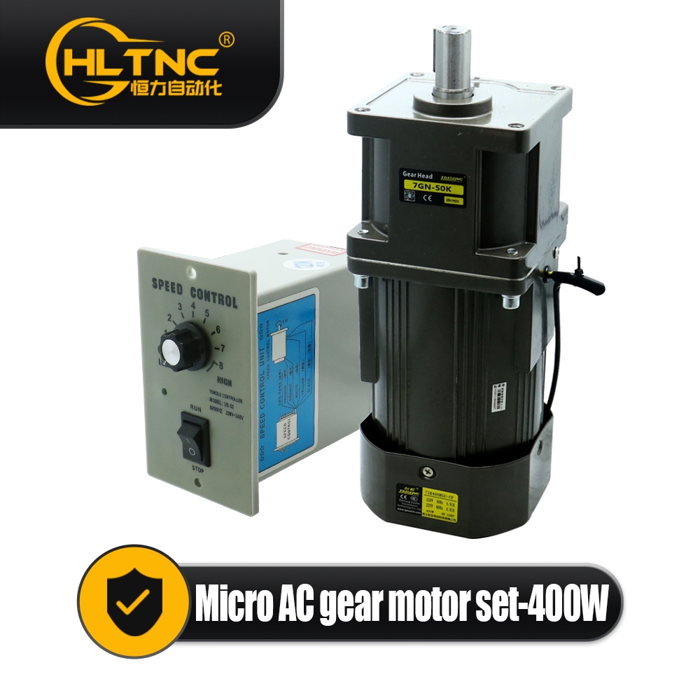 HLTNC 400W AC ชุดมอเตอร์เกียร์ – 220V เฟสเดียว 5-1350RPM 22 มม.เพลาพร้อมตัวควบคุมความเร็วสําหรับ CNC สายพานลําเลียงอัตโนมัติ
