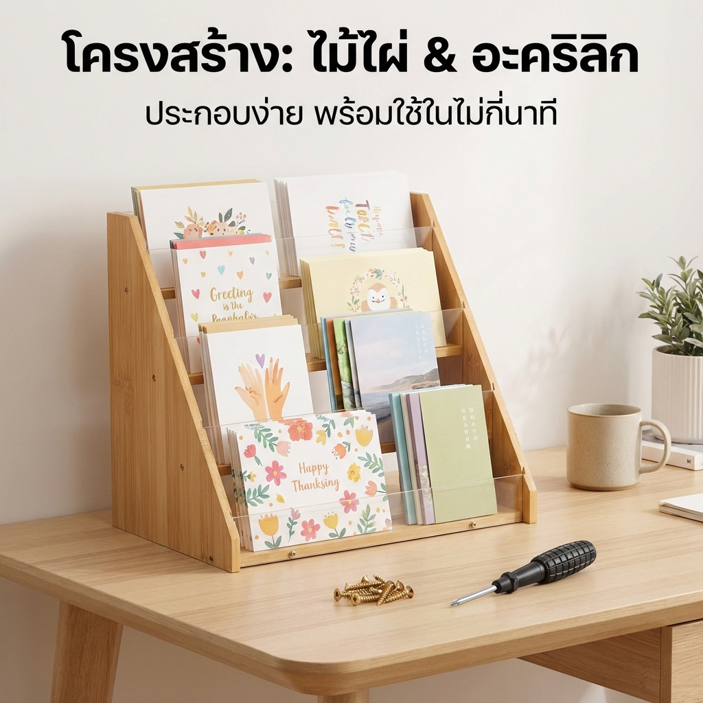 Ready Stock ขาตั้งจอแสดงผลการ์ด การ์ดอวยพรจอแสดงผล4ชั้นไม้ไผ่และอะคริลิคการ์ดยืนมัลติฟังก์ชั่ติดตั้งง่ายการ์ดยืนแสดงสําหรับโปสการ์ด