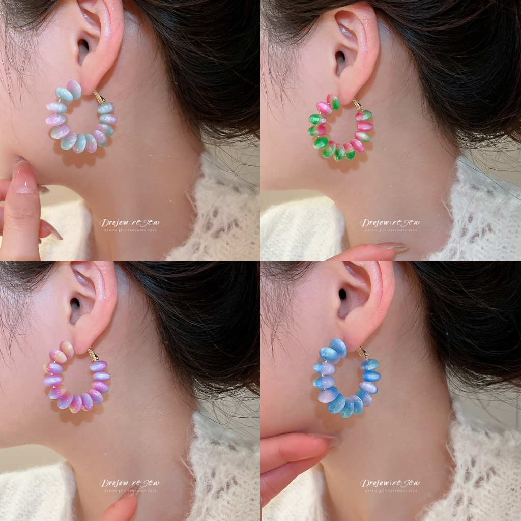 เดรช ที่มีสีสันเรซิ่นต่างหูห่วงผู้หญิงไล่โทนสีโบฮีเมียนสไตล์วันหยุดแฟชั่นทุกวันอินเทรนด์เครื่องประดับอุปกรณ์เสริม
