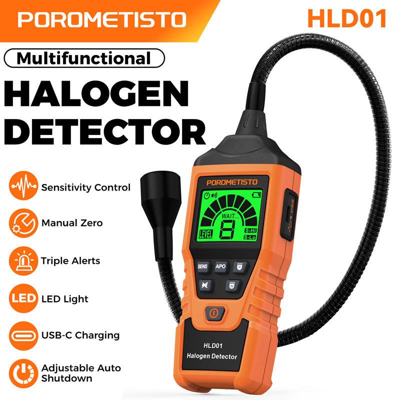 POROMETISTO HLD01 ความไวสูง Freon เครื่องตรวจจับการรั่วไหลฮาโลเจน R22 R410A R134A R1234YF เครื่องปรั