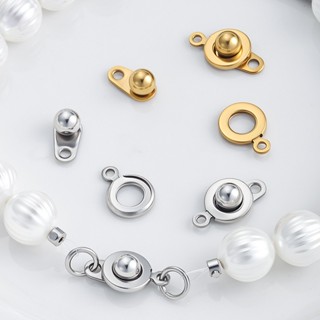 2ชิ้น ตะขอกดทรงกลม สแตนเลส สีทอง ตัวปิดสร้อยคอ/ข้อมือ หมุนได…