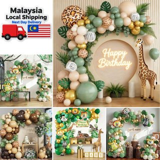Jungle Safari Animal Theme Kids Boys Birthday Balloon Set Garland Arch Matte Latex Balloons Baby Shower Birthday Party Decorations Set Local Stock