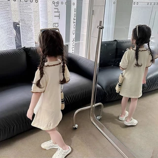 Princess Kesli ชุดเดรสเด็กผู้หญิง แขนพอง ลายหมี ชุดเดรสโปโล ลายหมี สำหรับเด็กผู้หญิง 1-9 ปี