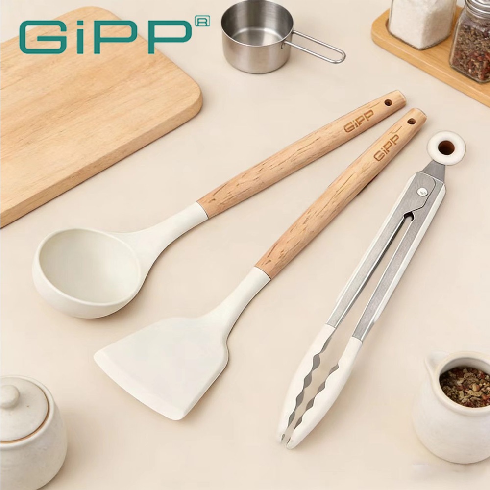 GiPP ไม้พายซิลิโคนไม้ขลุ่ยทนความร้อนสําหรับช้อนและส้อมเครื่องครัวไม่ติด