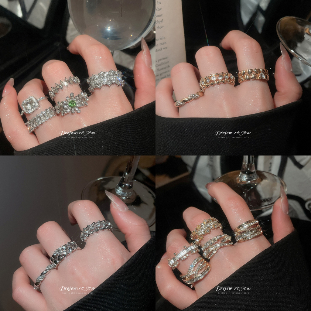 เดรช 5ชิ้น พลอยเทียม แหวนผู้หญิงหลายสีประกายไฟหรูหราพรรคออกแบบแฟชั่นทุกวันอินเทรนด์เครื่องประดับอุปกรณ์เสริม
