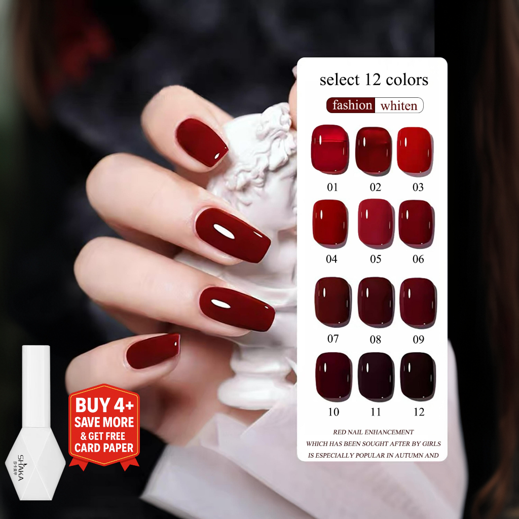 SHAKA สีทาเล็บเจลสีแดงปีใหม่ สีเข้มสดใสต้อนรับเทศกาล เพ้นท์เล็บ โทนสีแดง แบบแช่ออก ติดทนนาน UV ทำเล็บ [SK138]