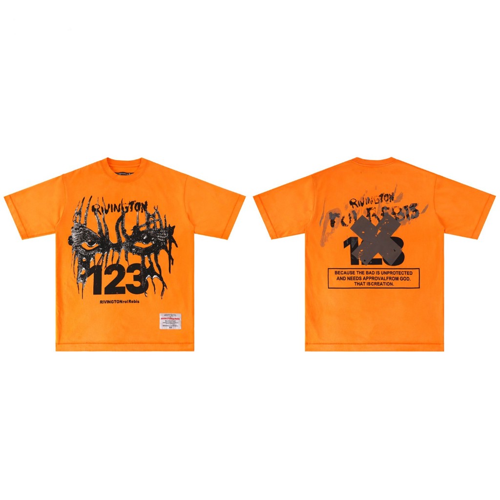 26ss ล้างสีส้ม RRR-123 พิมพ์เสื้อยืดผู้ชายผู้หญิงผ้าหนัก Unisex RRR 123 Tee ผ้าฝ้าย 100% T เสื้อ