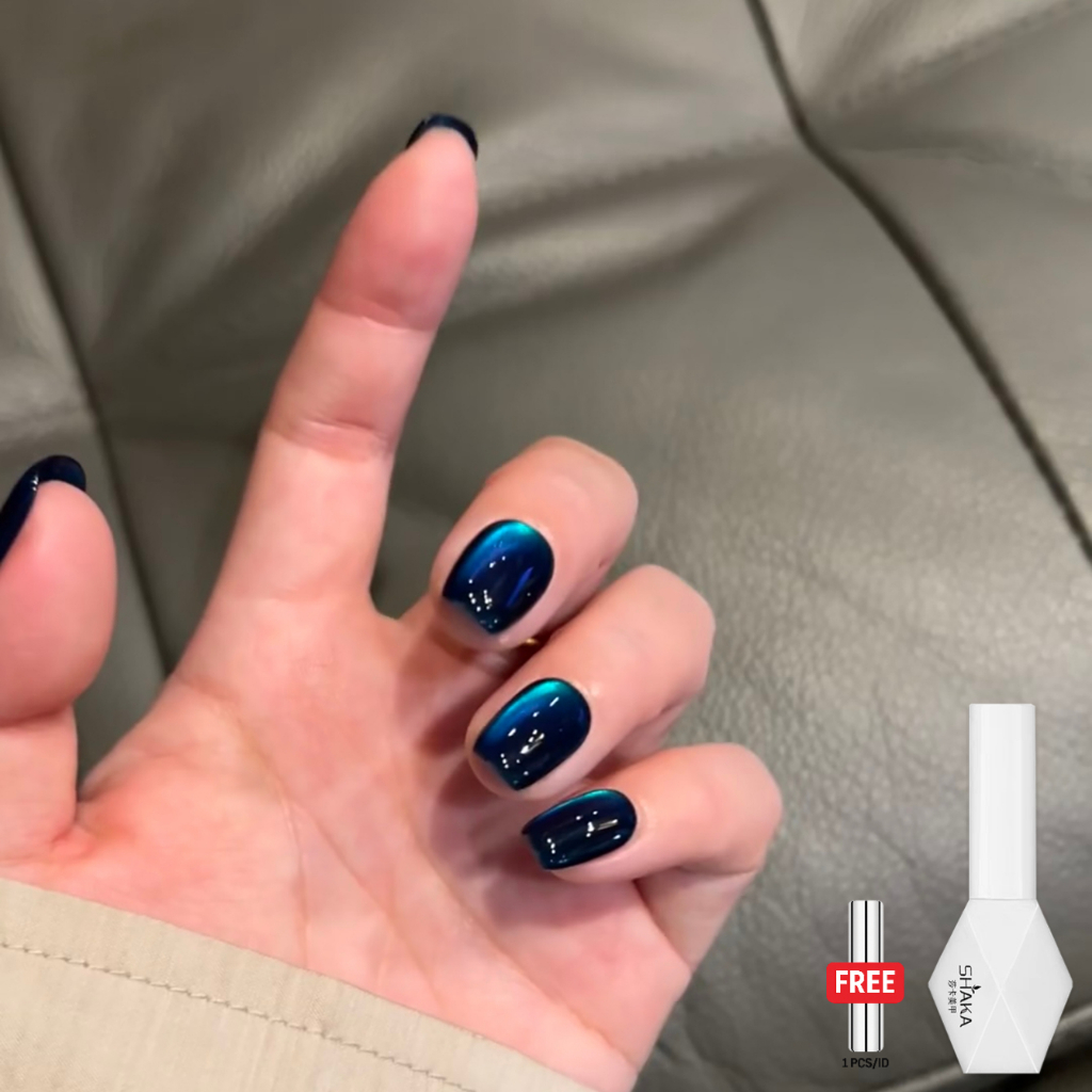SHAKA สีทาเล็บเจลแคทอายสีน้ำเงินเข้ม แวววาวน่าค้นหา สีทาเล็บเจลแม่เหล็ก เพ้นท์เล็บ โทนสีน้ำเงิน แบบแช่ออก ติดทนนาน UV ทำเล็บ [SK165]