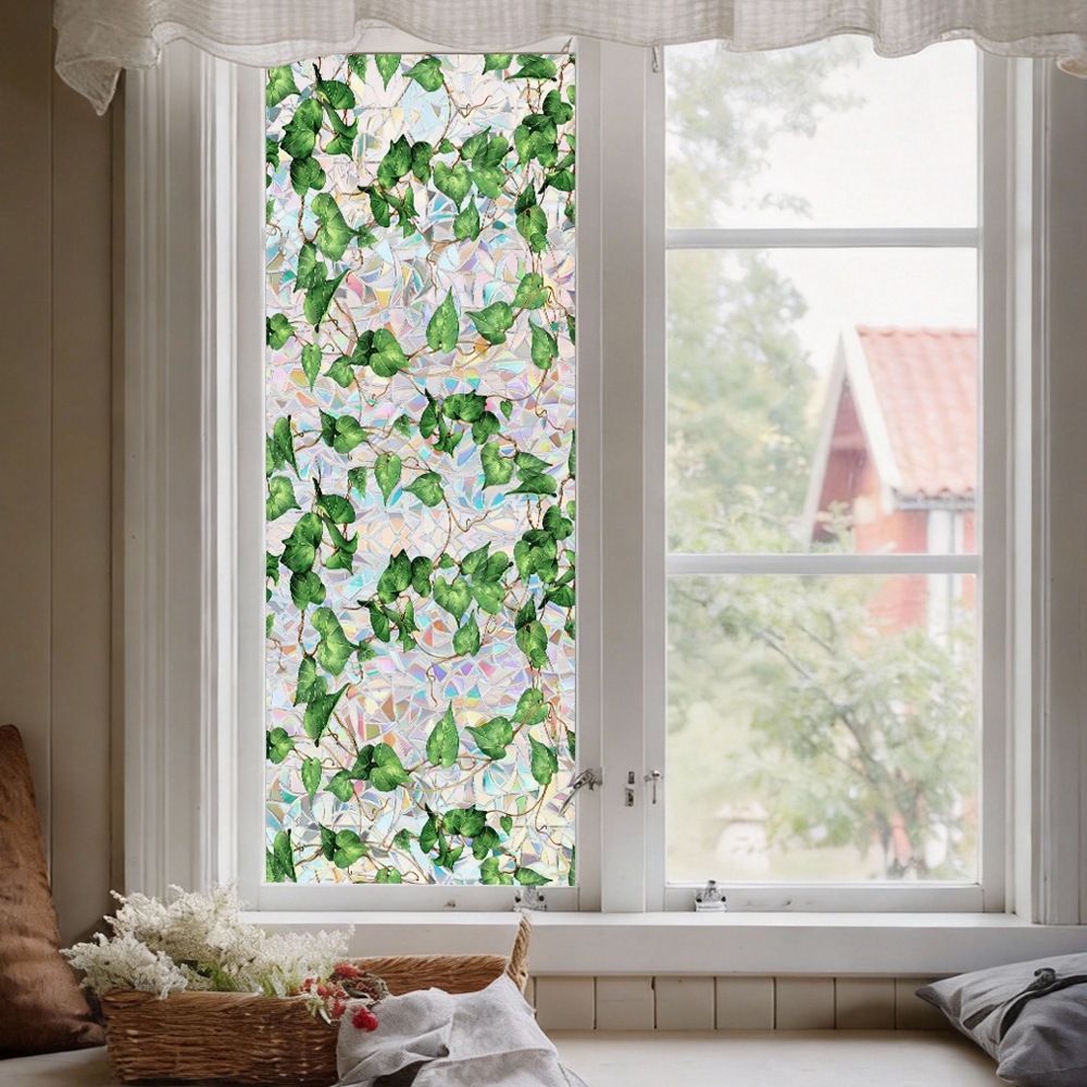 Green Leaf Vine Window Privacy Film Suncatcher Stain Glass Window Film Rainbow Window Clings