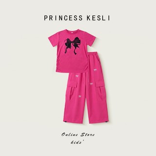 Princess Kesli ชุดแฟชั่นสตรีสไตล์เกาหลี เสื้อแขนสั้นและกางเกงขายาว สำหรับเด็กผู้หญิงอายุ เด็กผู้หญิง กางเกงทำงาน ทรงหลวม 2-18 ปี