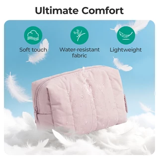 BAGSMART Quilted Makeup Bag Puffy Cushion Cosmetic Pouch Wide-open Travel Toiletry Organizer Case กระเป๋ากันน้ํา