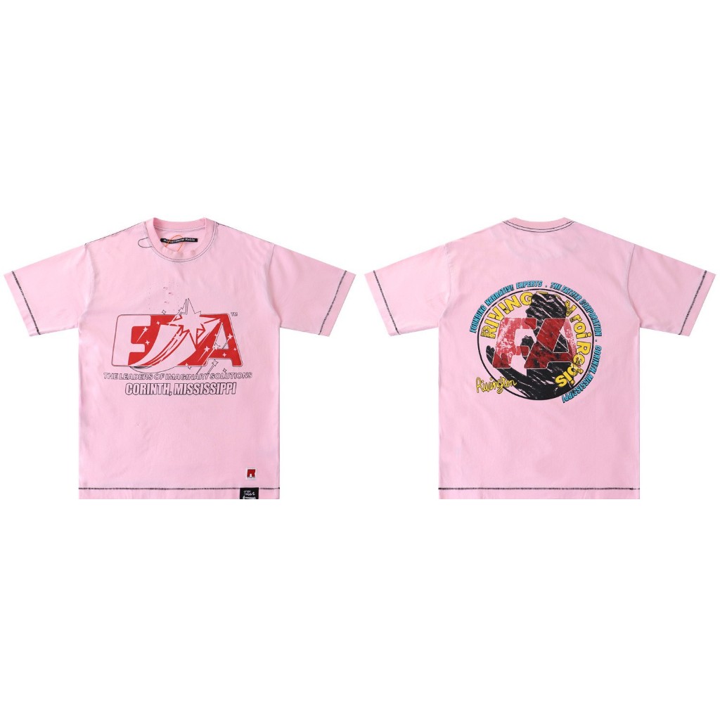 2026 ฤดูร้อนสีชมพู RRR123 Street Retro เสื้อยืดล้างแขนสั้นพิมพ์ Tees คุณภาพสูง RRR-123 ผู้ชายผู้หญิง