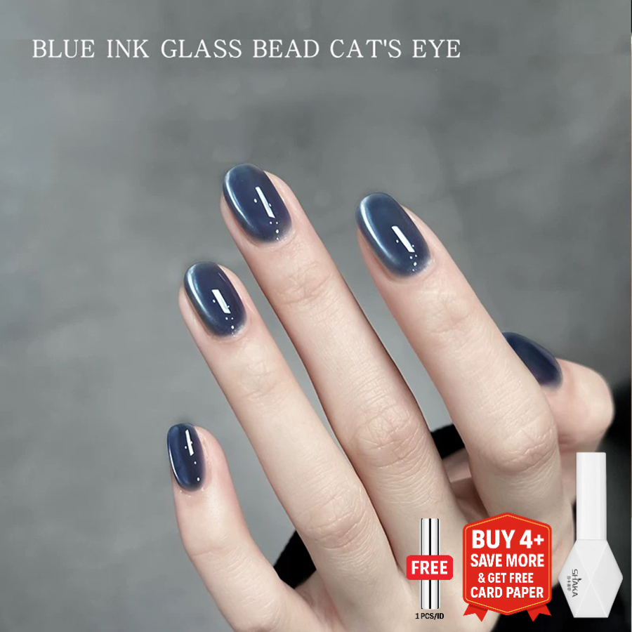 SHAKA สีทาเล็บเจลแคทอายน้ำหมึกสีน้ำเงิน โทนเข้มสงบ สีทาเล็บเจลแม่เหล็ก เพ้นท์ โทนสีน้ำเงิน แบบแช่ออก ติดทนนาน UV ทำเล็บ [SK222]