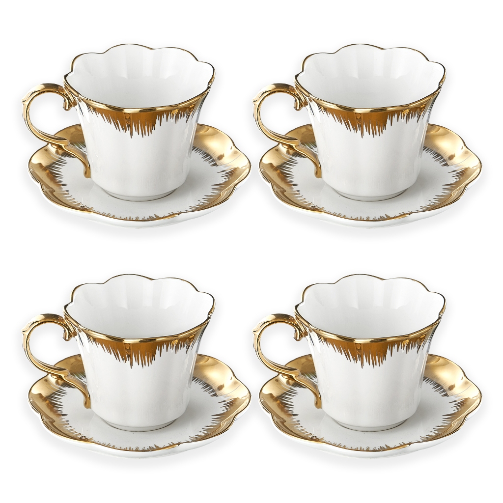 MBB ชุดถ้วยกาแฟ 4 ชิ้น (220 มล.) พร้อมการตัดแต่งสีทอง – 💘ของขวัญที่สมบูรณ์แบบสำหรับคนรักกาแฟ🎁