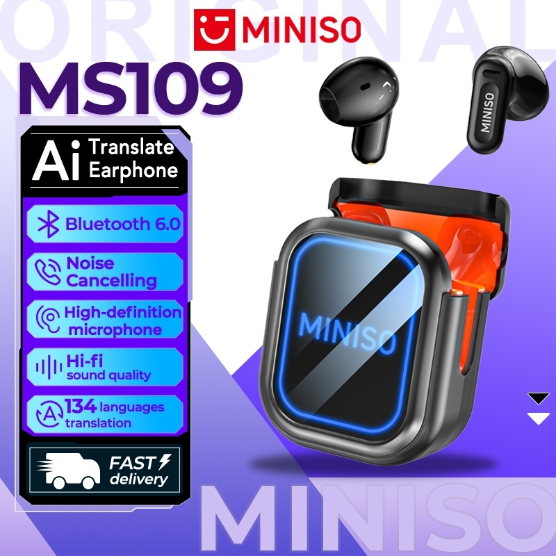 MINISO MS109 หูฟังแปลภาษาด้วยระบบ AI บลูทูธ 6.0 รองรับการแปล 134 ภาษา หูฟังแปลภาษาแบบเรียลไทม์ หูฟังมัลติฟังก์ชั่น จอแสดงผล LED คุณภาพเสียงความละเอียดสูง เทคโนโลยีลดเสียงรบกวน