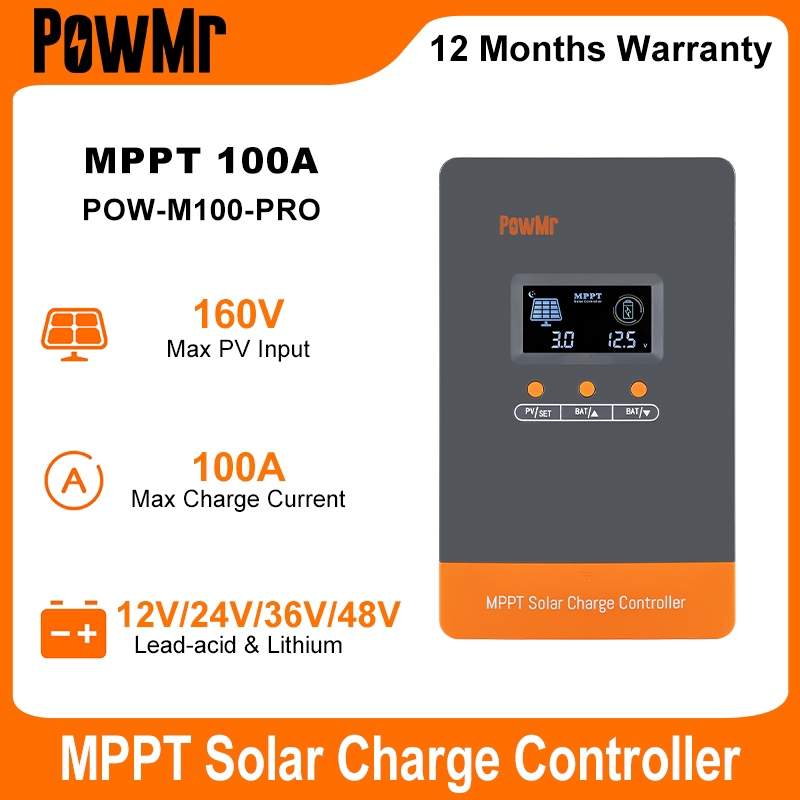 ลดราคาPowMr ล่าสุด MPPT 100A ตัวควบคุมการชาร์จพลังงานแสงอาทิตย์ 12V 24V 36V 48V ตัวควบคุมพลังงานแสงอาทิตย์อัตโนมัติพร้อมไฟสีดํา LCD Max PV Input 160Voc สนับสนุน Lifepo4 แบตเตอรี่ลิเธียม