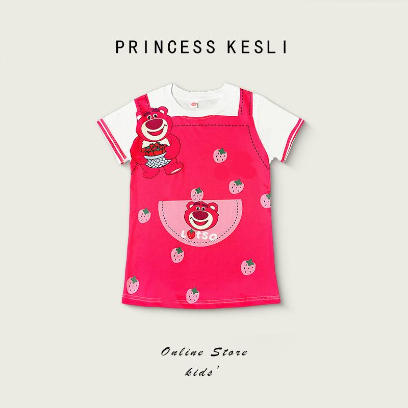Princess Kesli ชุดแฟชั่นเด็กผู้หญิง เดรสแขนสั้น ลำลอง ใส่สบาย ลายการ์ตูน ชุดเด็ก สไตล์เกาหลี 1-9 ปี