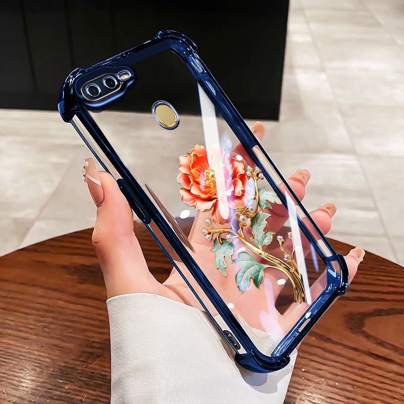 YBD สําหรับ OPPO A5S A7 A12 A11K Anti-drop Protection Gold-Plated ดอกไม้เคสโทรศัพท์ใส