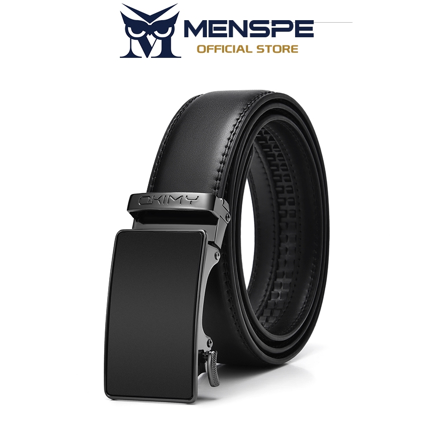 MENSPE เข็มขัดหนังวัวสำหรับผู้ชาย สไตล์ธุรกิจ หัวกระดุมอัตโนมัติ