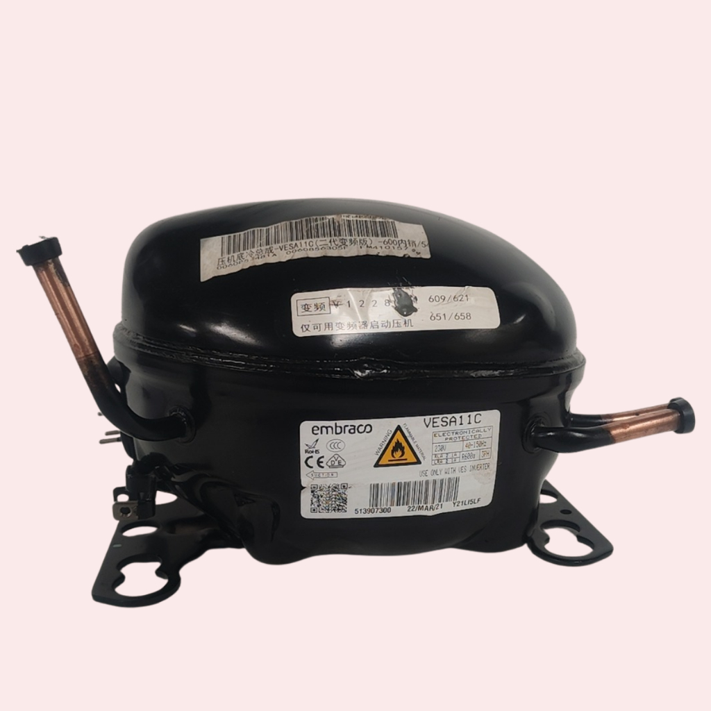 (สินค้ามือสอง)Embraco VESA9C /11C คอมเพรสเซอร์ตู้เย็นอินเวอร์เตอร์, R600A, 230V, 40-150HZ, 3PH