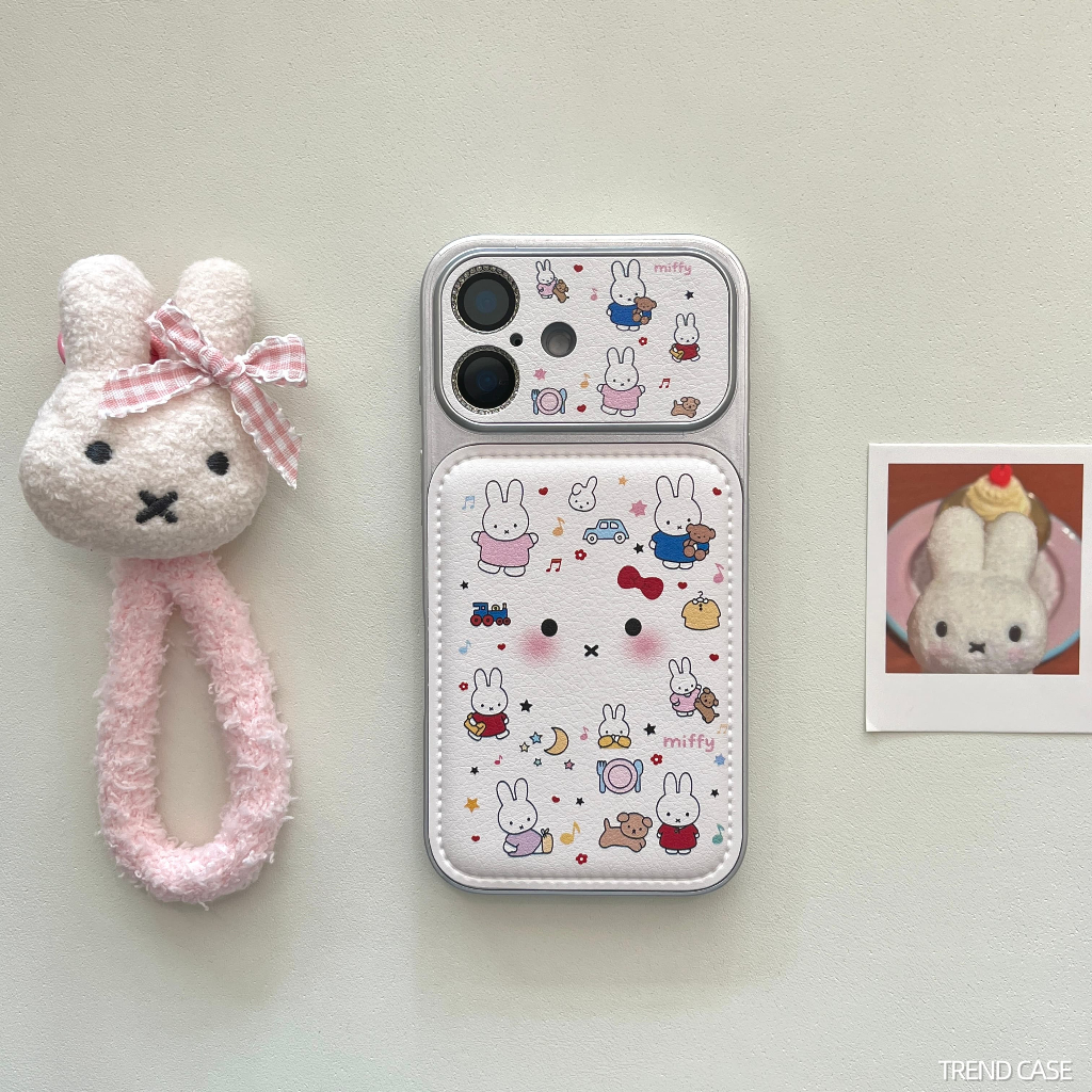 การ์ตูน Blush กระต่ายหนังสร้อยข้อมือเคสโทรศัพท์สําหรับ iPhone 17 16 15 14 Pro Max 17Pro กันกระแทก