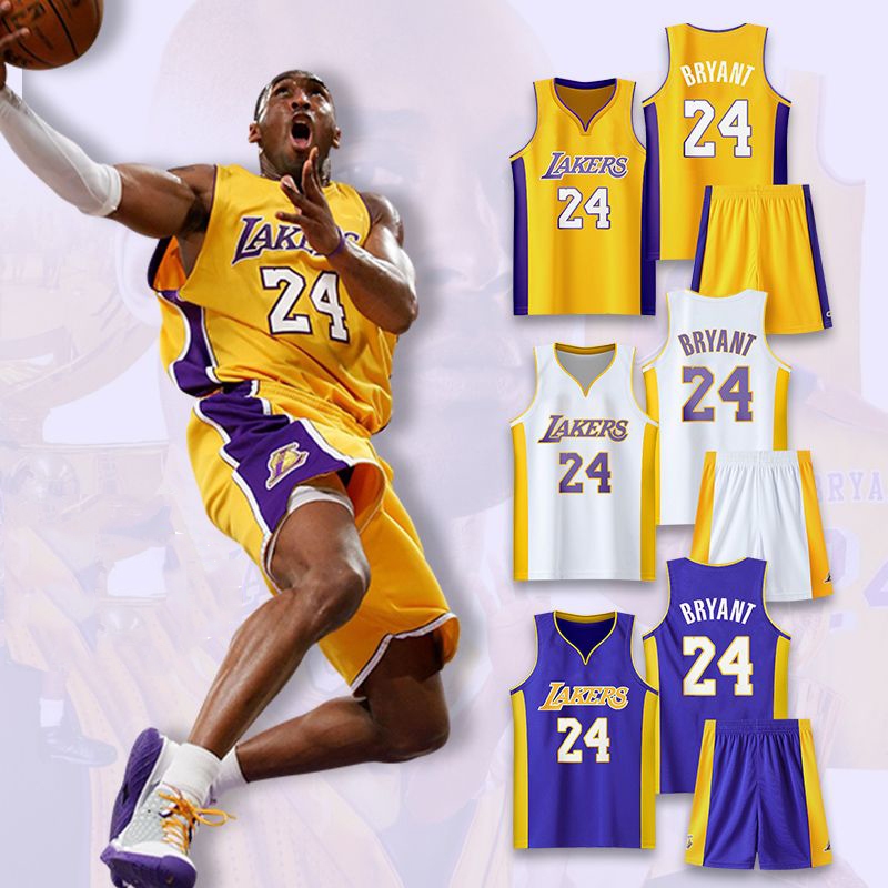 Kobe Bryant 24 Lakers Basketball Jersey Set Adult Unisex Breathable Quick-Dry Sports Training Unifor