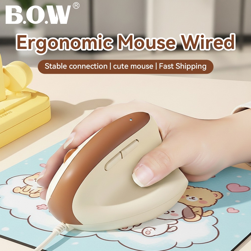 BOW M190U PRO เมาส์ตามหลักสรีรศาสตร์แบบมีสายสําหรับแล็ปท็อป 800 1200 2400 3200 เมาส์เงียบ DPI ที่ปรั