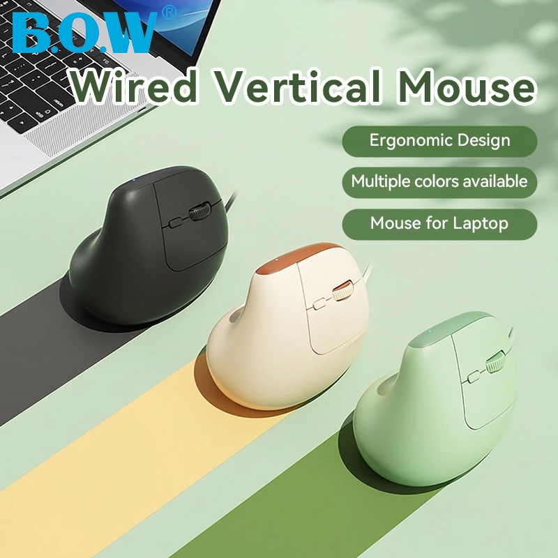 BOW M190U PRO เมาส์แนวตั้งแบบมีสาย Ergonomic Mice 800 1200 2400 3200 ปรับได้ 4 ระดับ DPI สําหรับเดสก