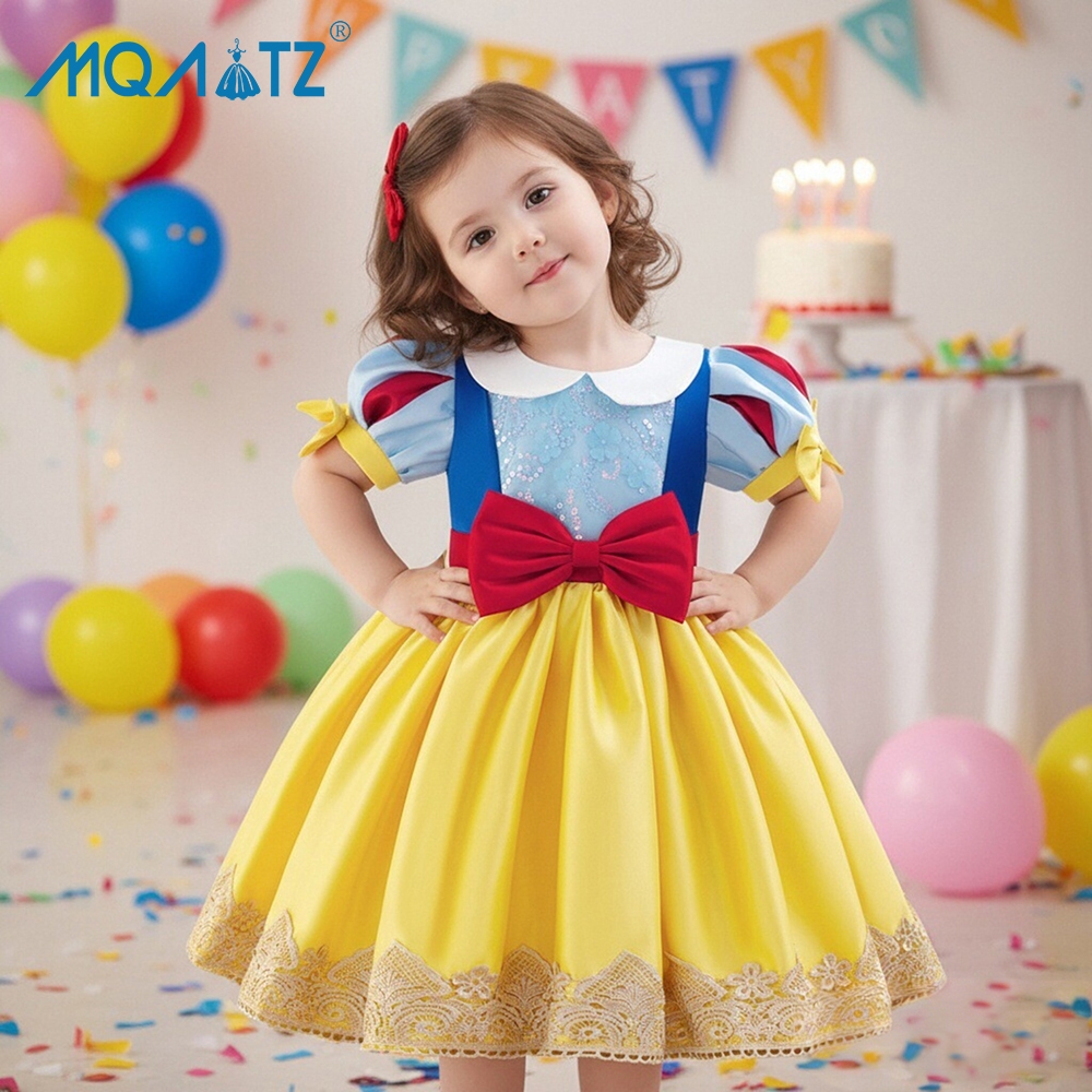 Mqatz สีเหลืองคอสเพลย์เด็กสาวชุดวันเกิดเสื้อผ้าสาวเด็กเครื่องแต่งกายแขนสั้นเจ้าหญิงพรรคชุดดําเนินการ 0-4 ปี บล BL048XZ