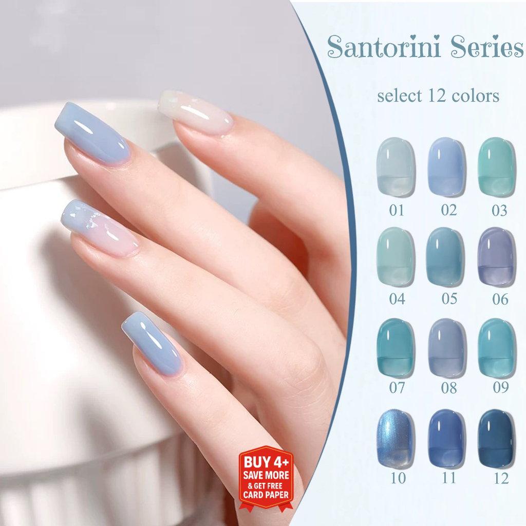 SHAKA สีทาเล็บเจลซานโตรินี 12 สี แรงบันดาลใจจากทะเล เพ้นท์เล็บ โทนสีน้ำเงิน แบบแช่ออก ติดทนนาน UV ทำเล็บ [SK265]