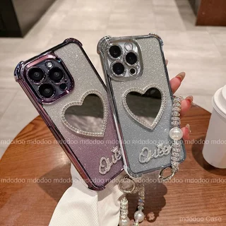 Diamond Love Mirror เคส For VIVO V70 FE V60 V50 V40 Lite V29E V30 Pro 5G V29 V27E V27 V21 Y29S Y04 Y72 Y16 4G S1 Y19 Y56 Y36 Y27S Y12A Y20 Y20i Y20S G Y11S Y12S 2021 Luxury Plating Fine hole Anti-drop Crystal Pearl Chain Exquisite Soft Phone Case JD 11