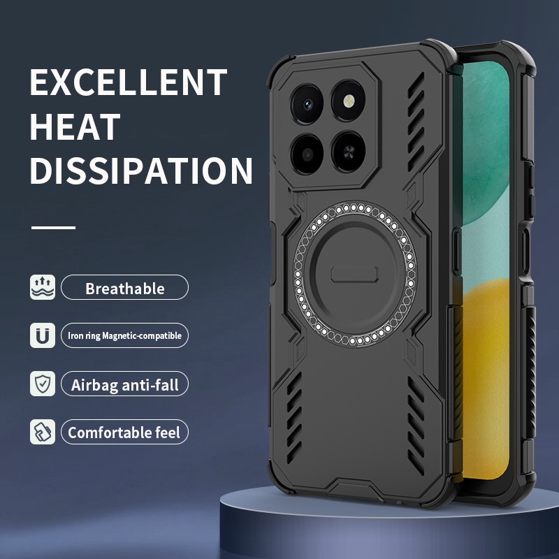 เคสโทรศัพท์เกราะกระจายความร้อนสําหรับ Honor X6C 4G พร้อมฟังก์ชั่นดึงดูดแม่เหล็กและการออกแบบถุงลมนิรภัยสําหรับการป้องกันแรงกระแทกที่ได้รับการปรับปรุง